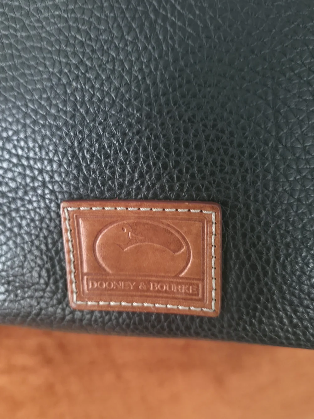 Dooney & Bourke Black Pebbled Leather Tote with Brown Straps